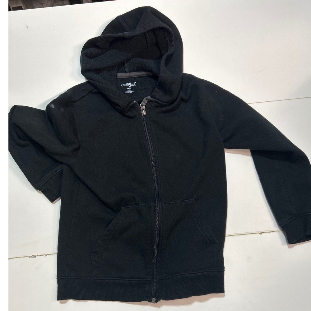 Cat & Jack Kids Black Full Zip Up Hoodie Sweatshirt Size M (8)‎ Casual